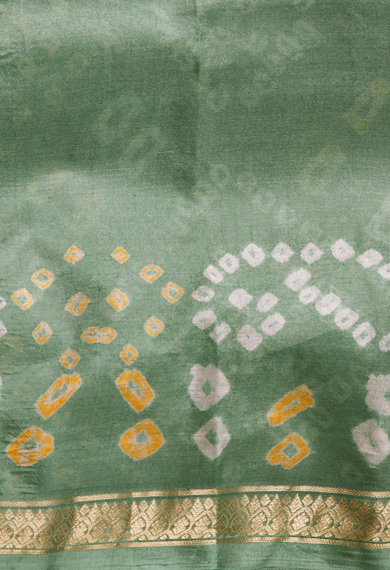 Pale Green  Bandhani Silk Saree-UNM68434