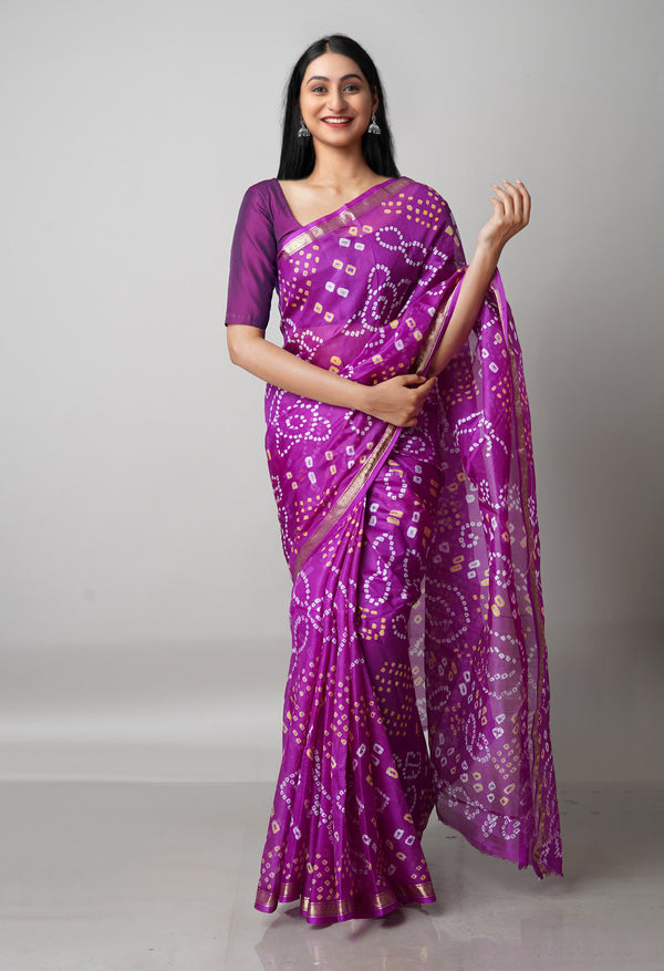 Purple  Bandhani Silk Saree-UNM68435