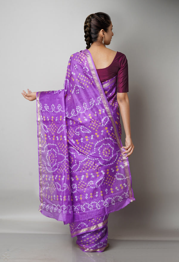 Light Purple  Bandhani Silk Saree-UNM68436