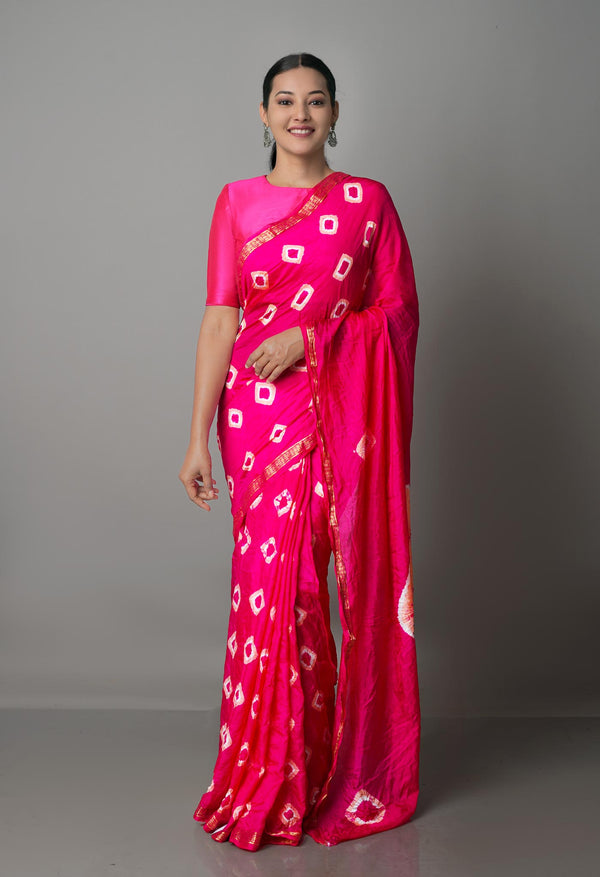 Pink  Bandhani Soft Silk Saree-UNM68438