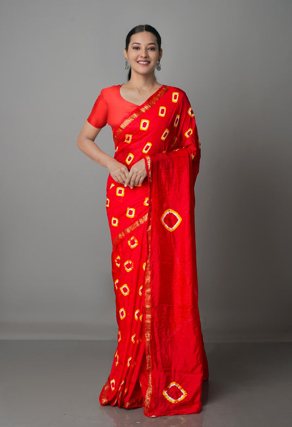 Red  Bandhani Soft Silk Saree-UNM68440