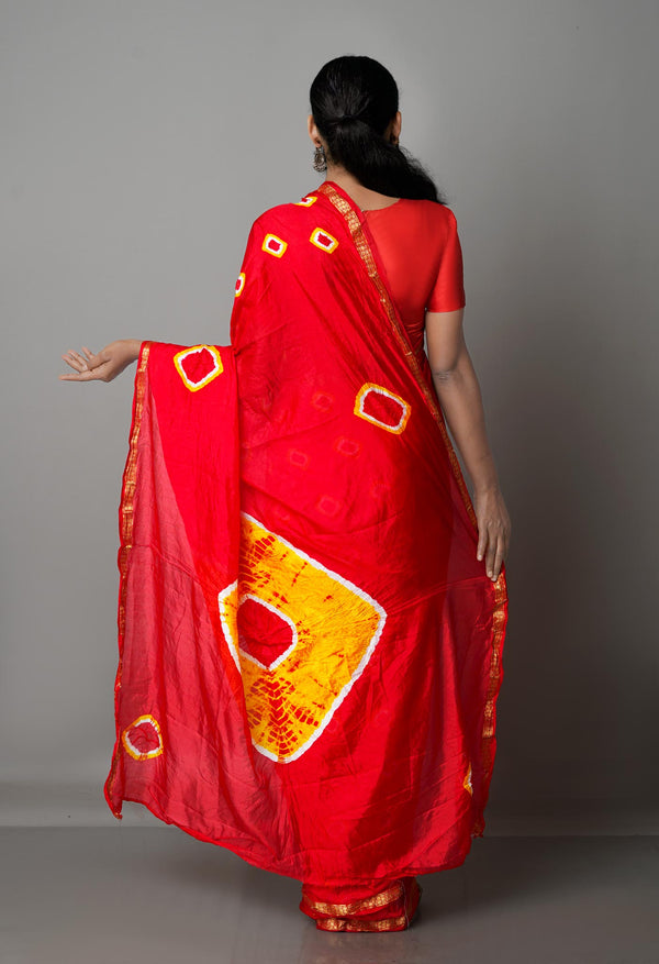 Red  Bandhani Soft Silk Saree-UNM68440