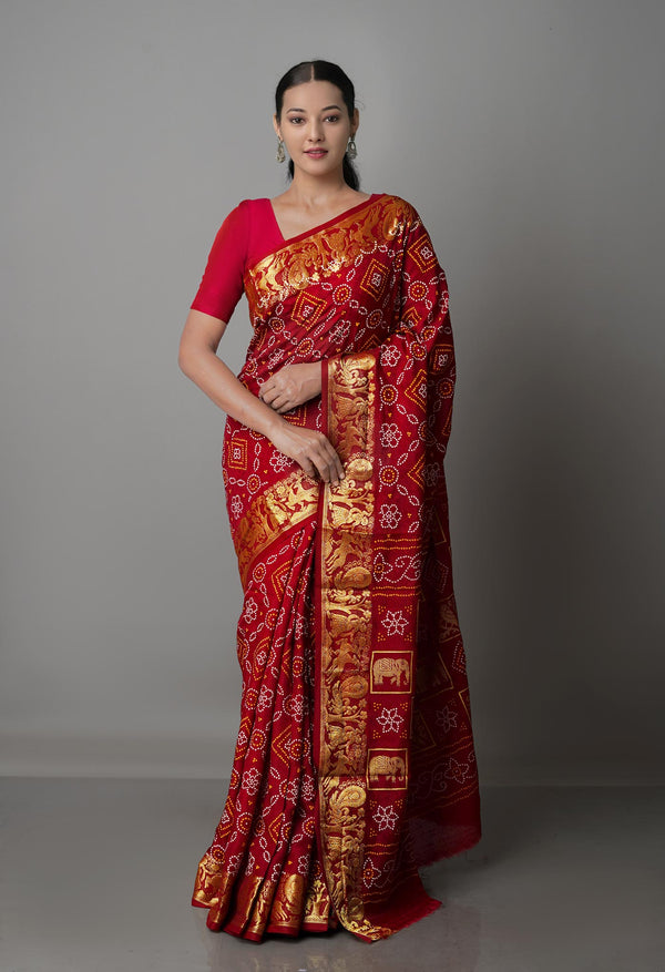 Maroon  Bandhani Silk Saree-UNM68441