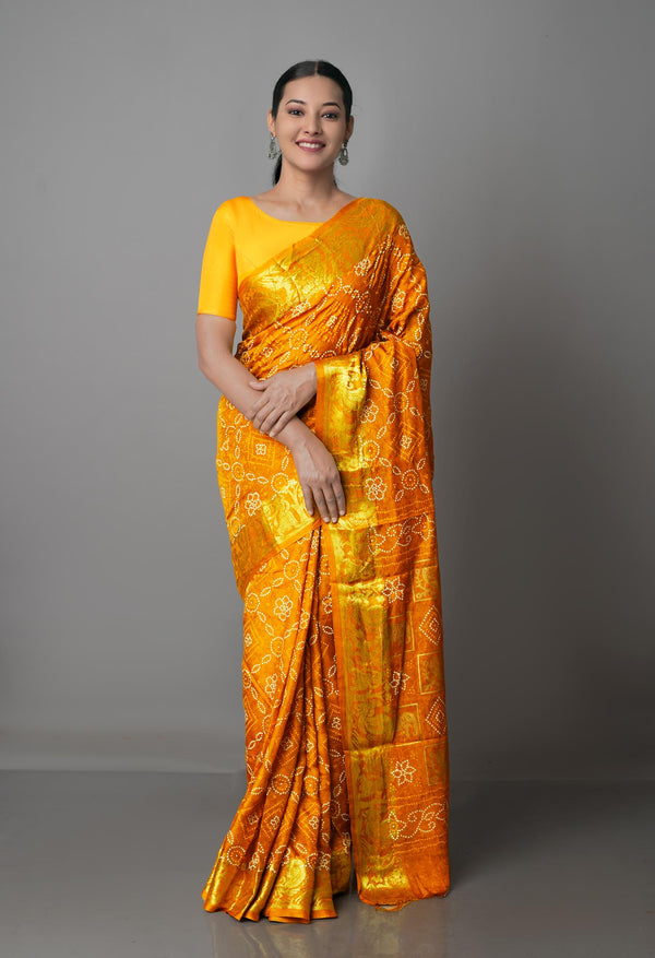 Mustard Yellow  Bandhani Silk Saree-UNM68443