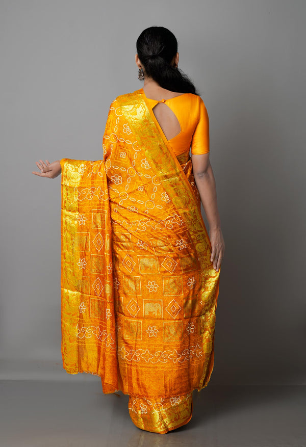 Mustard Yellow  Bandhani Silk Saree-UNM68443
