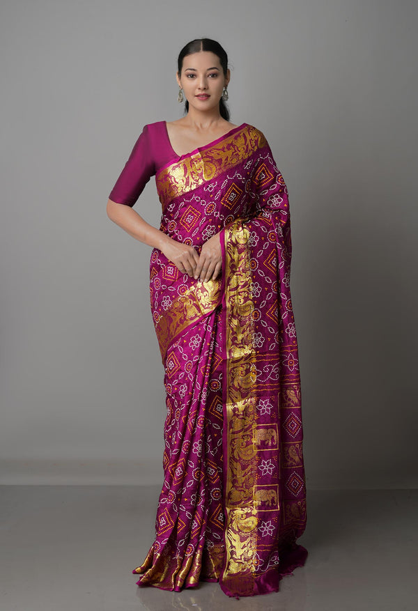 Purple  Bandhani Silk Saree-UNM68444