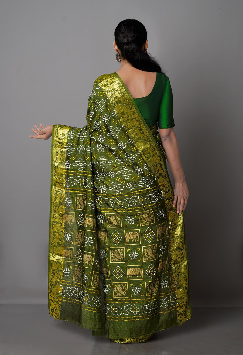 Olive Green  Bandhani Silk Saree-UNM68445