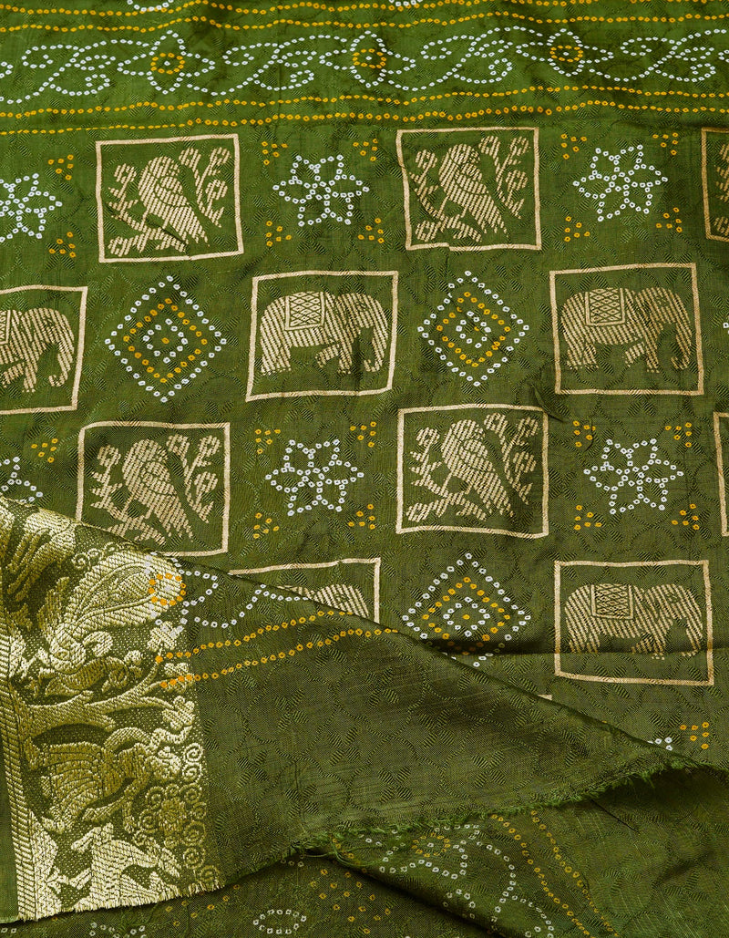 Olive Green  Bandhani Silk Saree-UNM68445