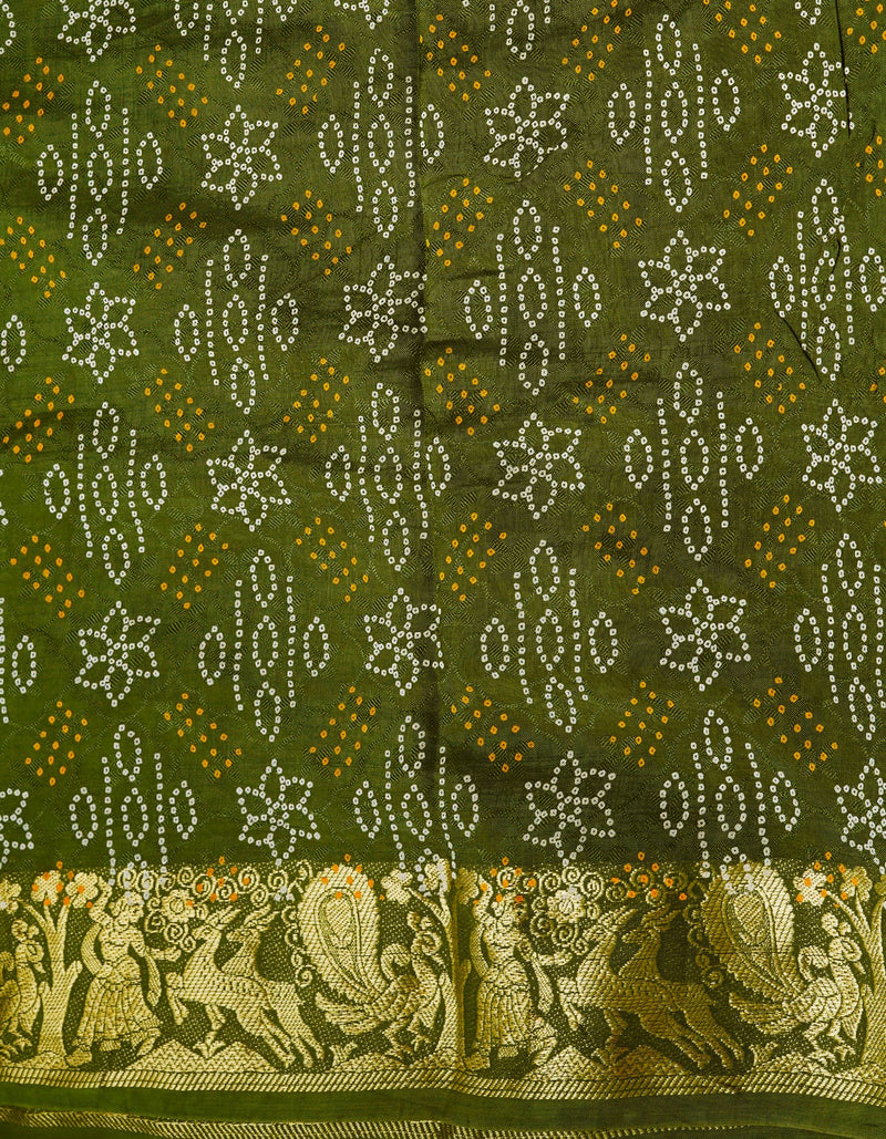 Olive Green  Bandhani Silk Saree-UNM68445