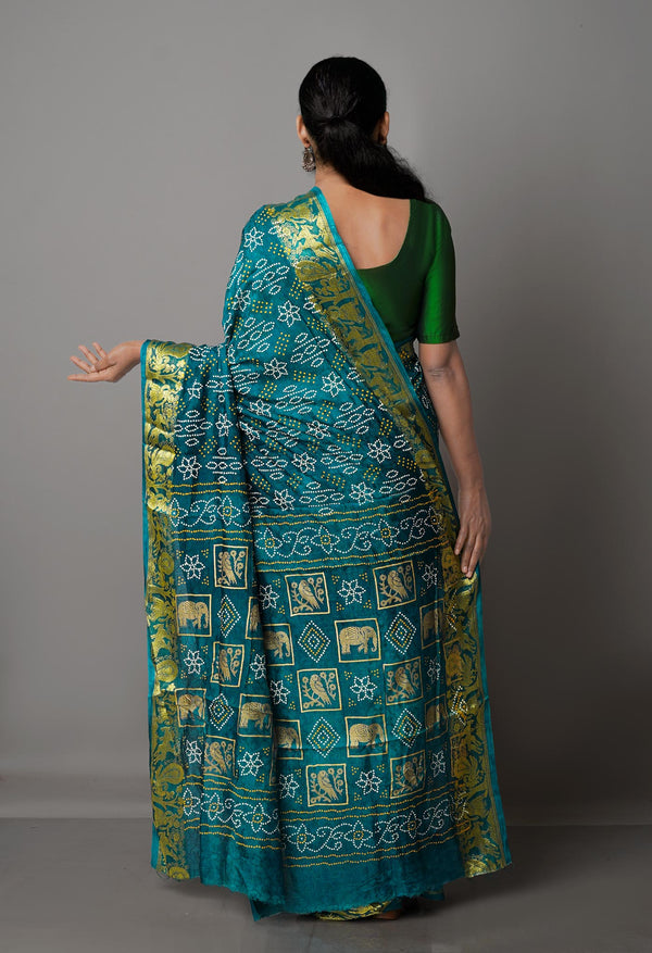 Peacock Green  Bandhani Silk Saree-UNM68446