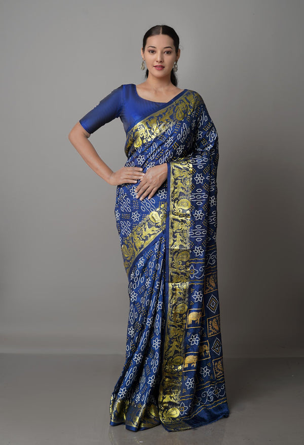 Navy Blue  Bandhani Silk Saree-UNM68447