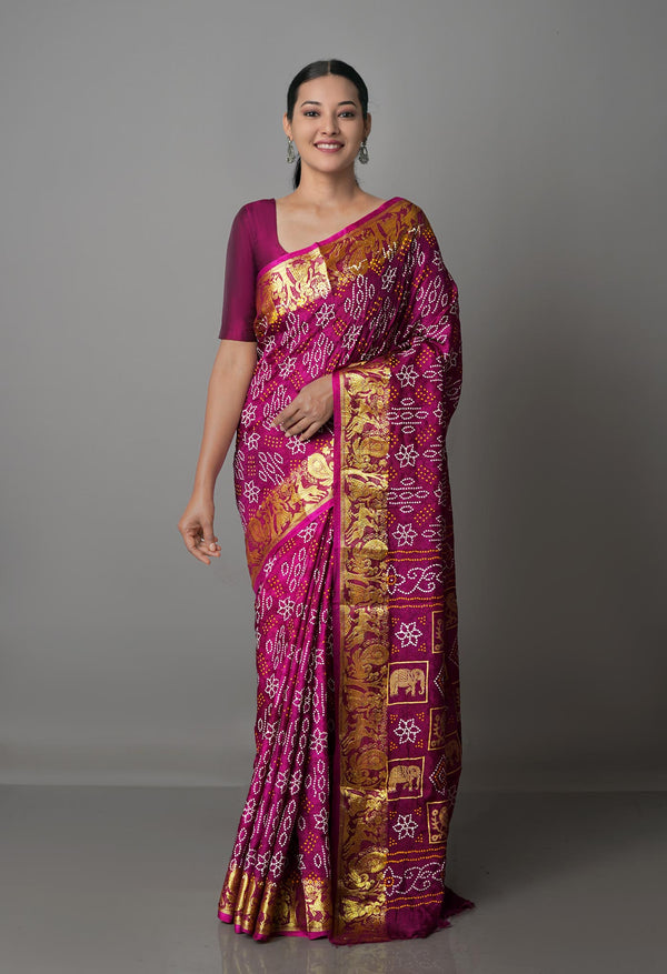 Purple  Bandhani Silk Saree-UNM68448