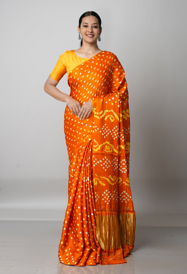 Brown  Bandhani Silk Saree-UNM68452