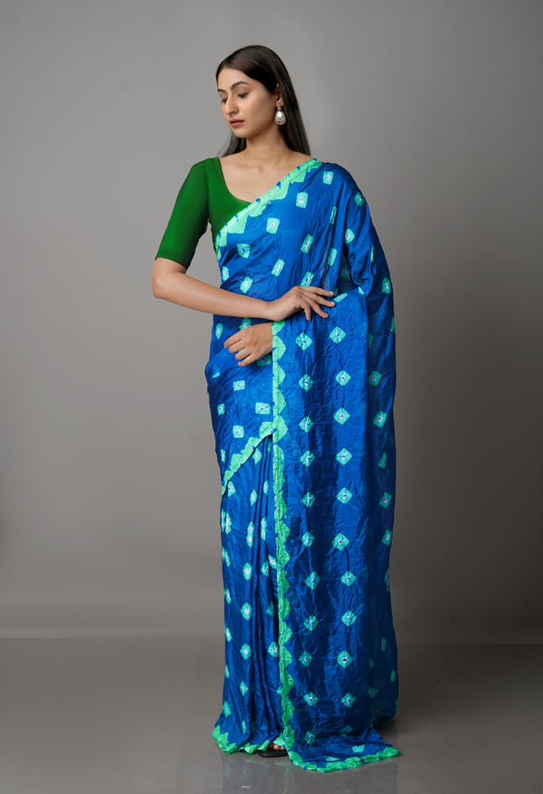 Peacock Blue  Bandhani Soft Silk Saree-UNM68454