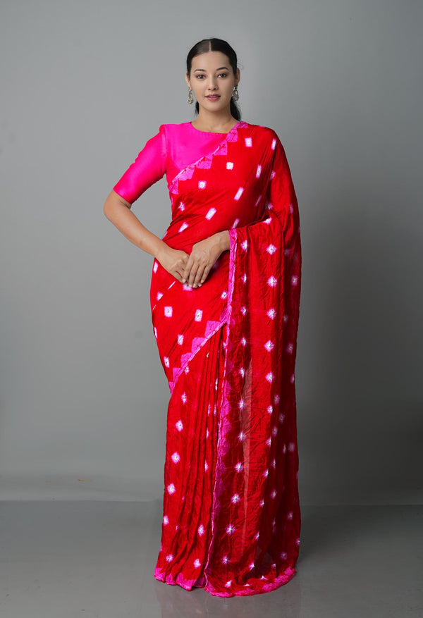 Burgundy  Bandhani Soft Silk Saree-UNM68455