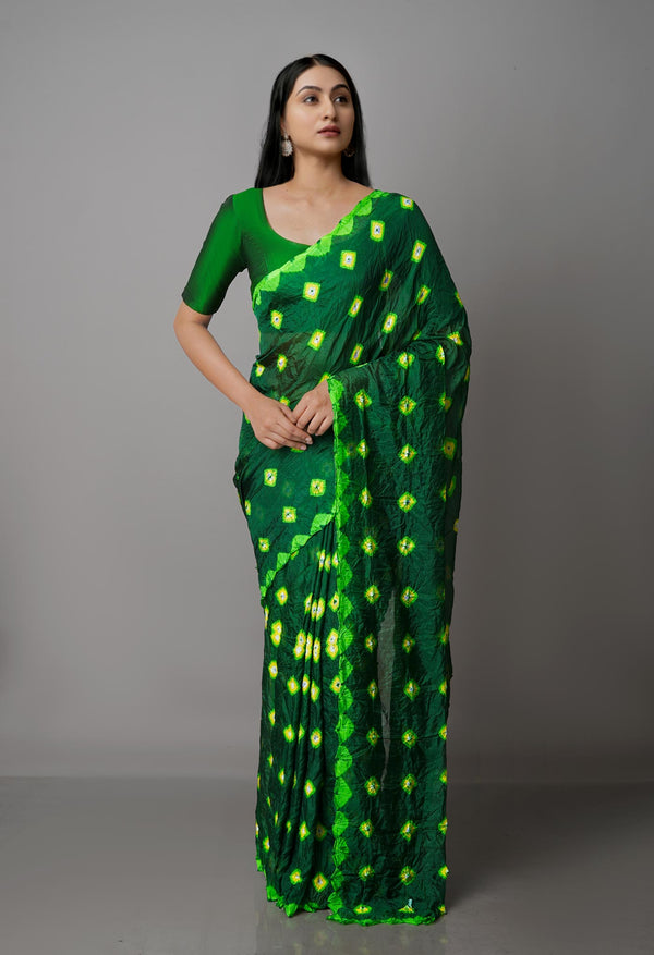 Dark Green  Bandhani Soft Silk Saree-UNM68456