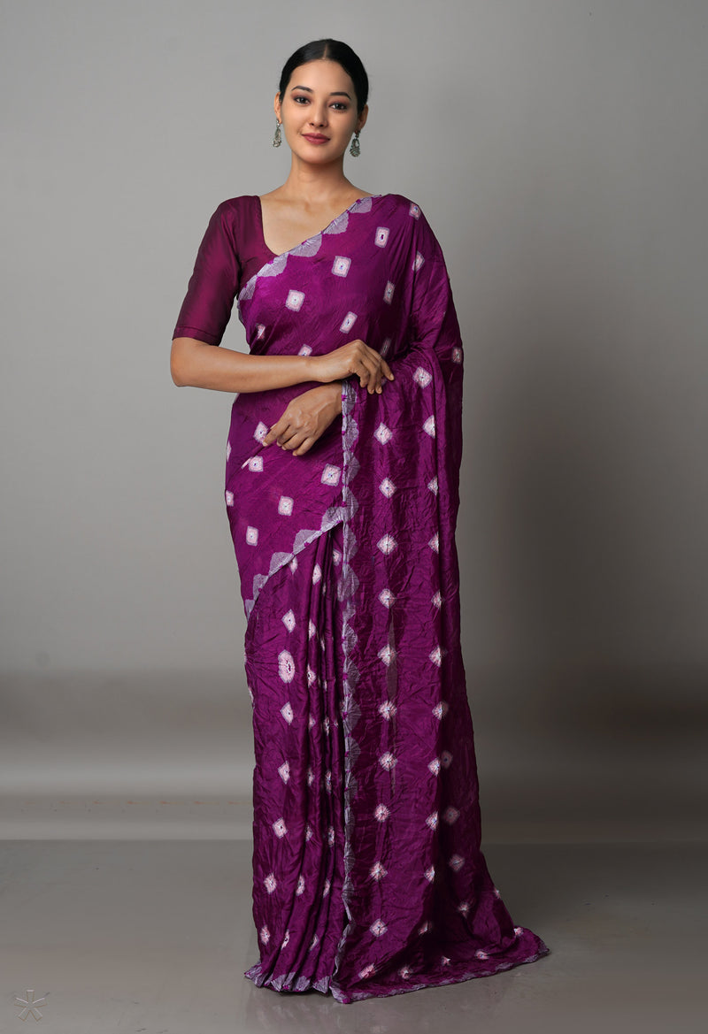 Purple  Bandhani Soft Silk Saree-UNM68459