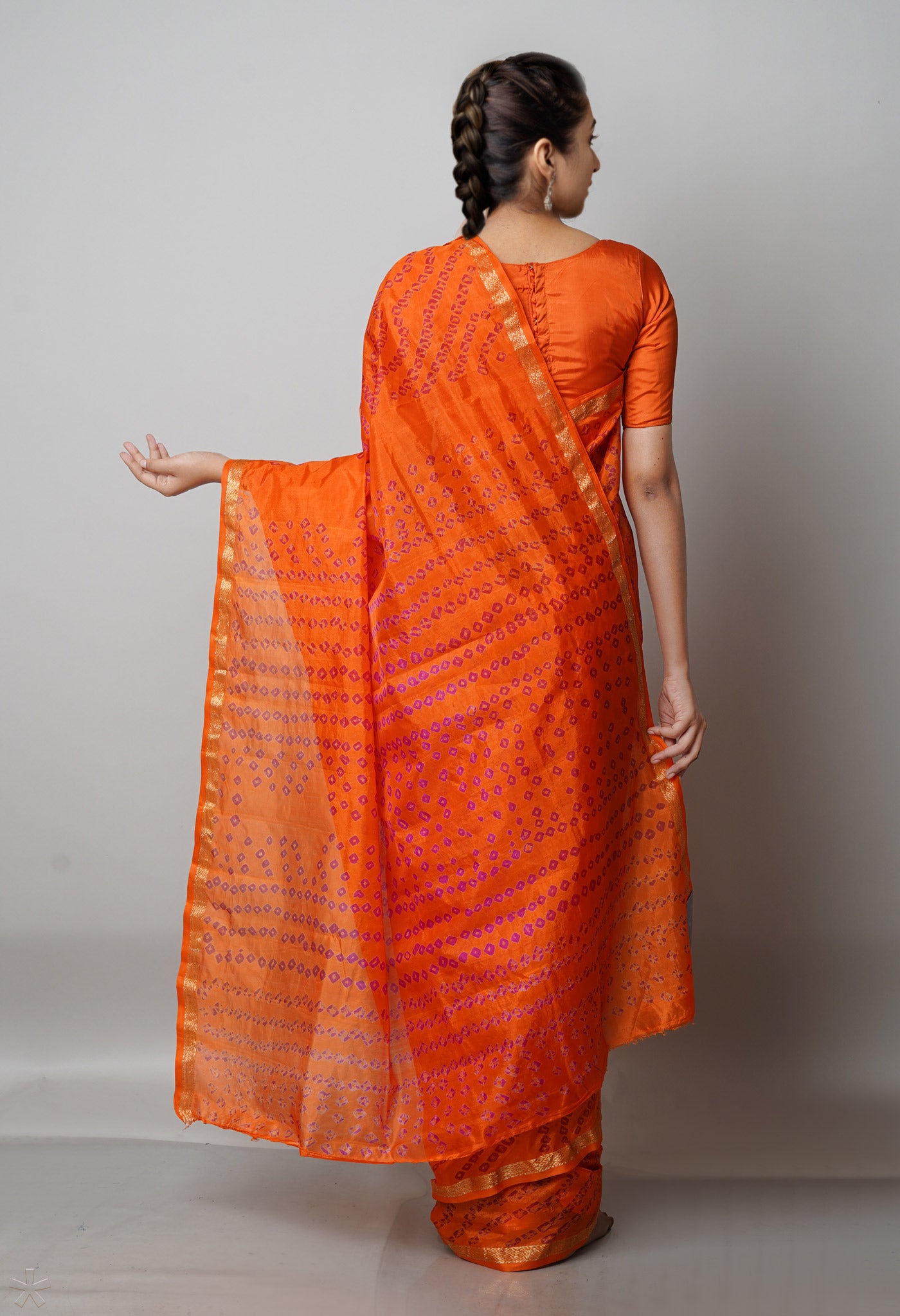 Orange  Bandhani Soft Silk Saree-UNM68467