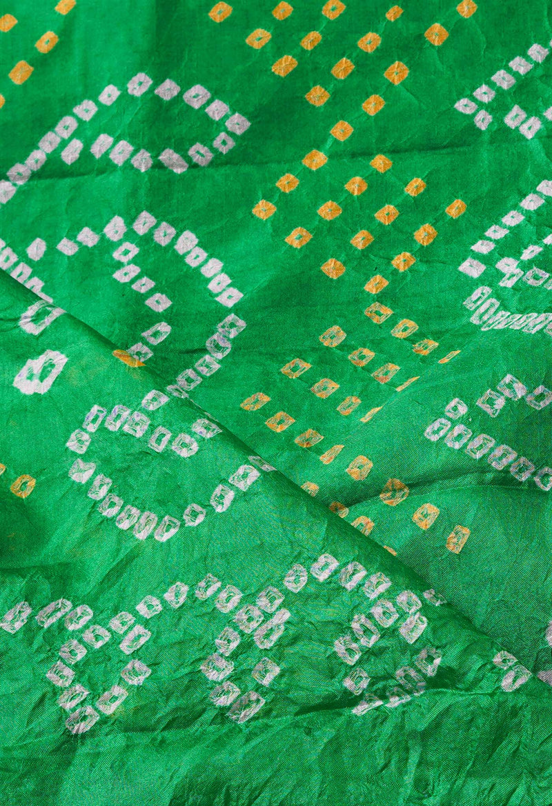 Violet-Parrot  Green Pure  Bandhani Silk Saree-UNM68474