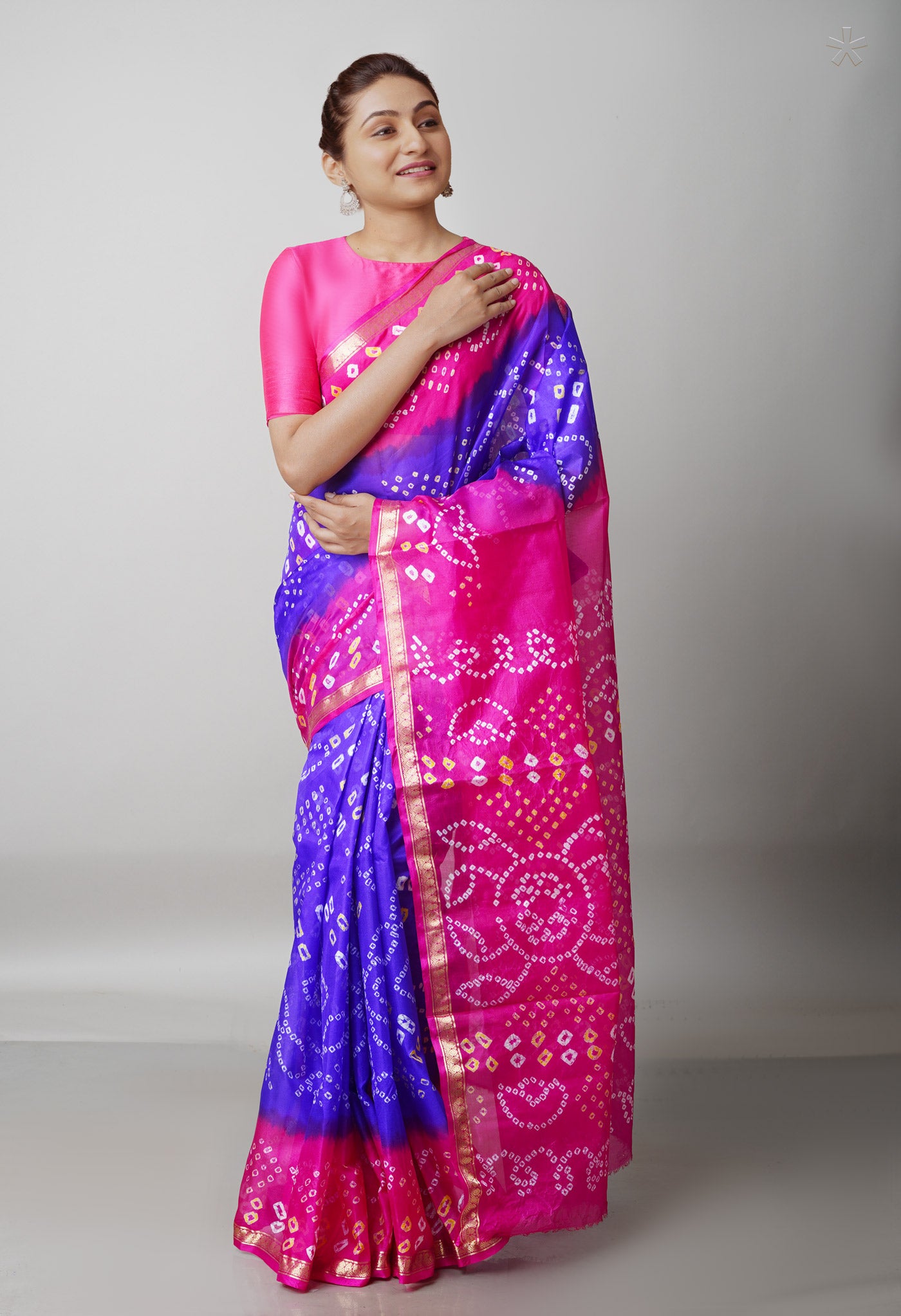 Violet-Pink Pure  Bandhani Silk Saree-UNM68476