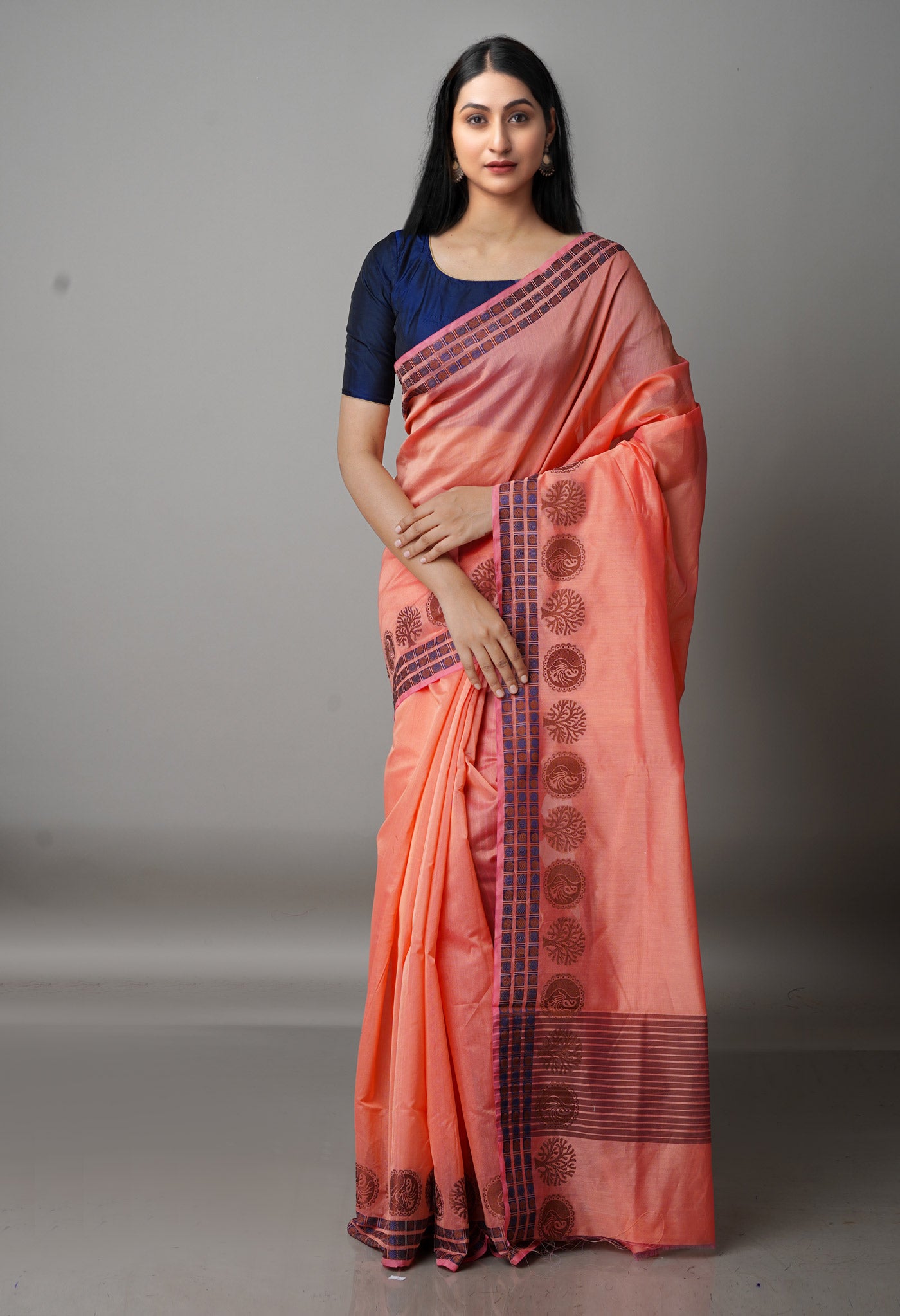 Monticello Peach Pink  Bangalore Sico Saree-UNM68497