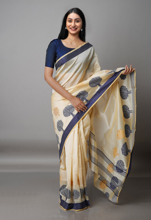 Pale Cream  Bangalore Sico Saree-UNM68509