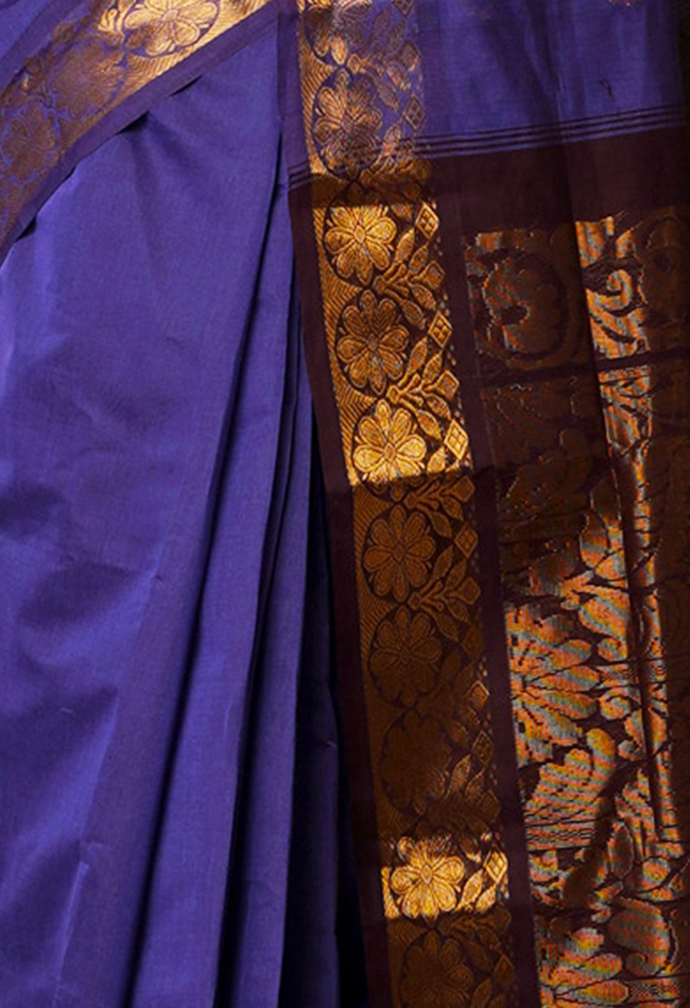 Lavender Purple-Dark Brown Pure Handloom Gadwal Mercerized Cotton Saree-UNM68525