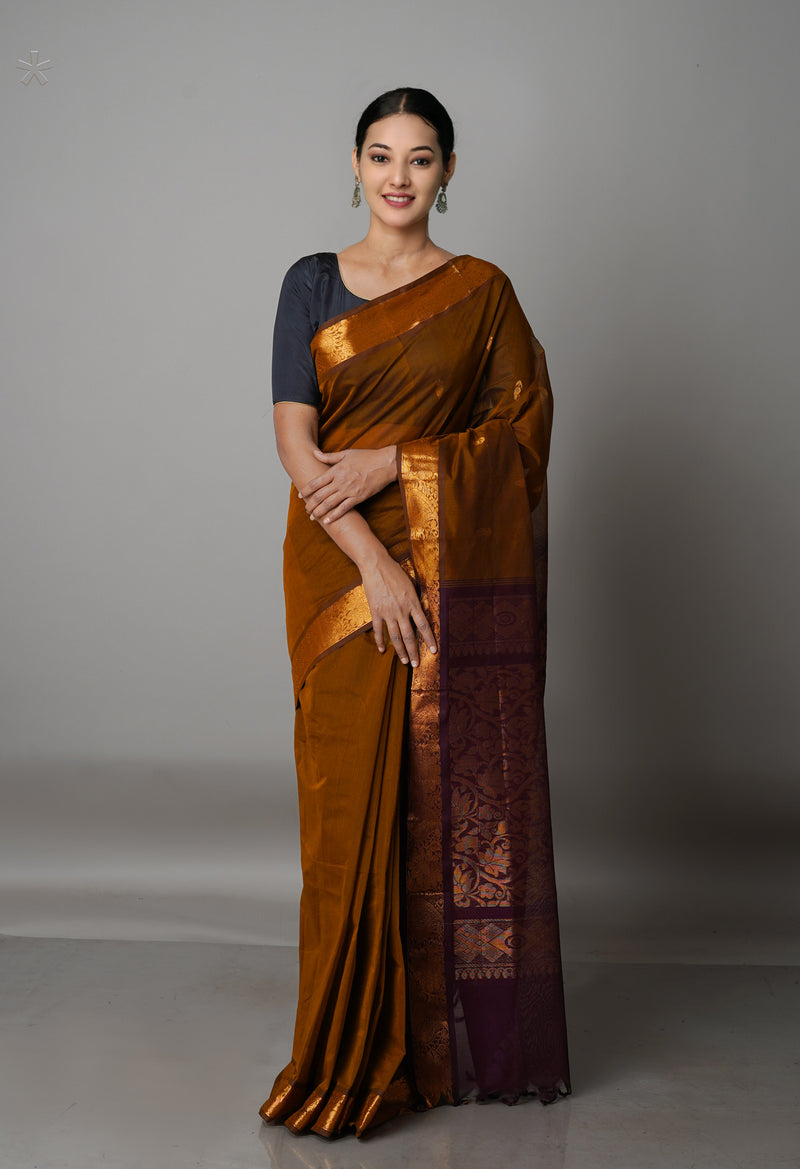 Sepia Brown-Dark Brown Pure Handloom Gadwal Mercerized Cotton Saree-UNM68530