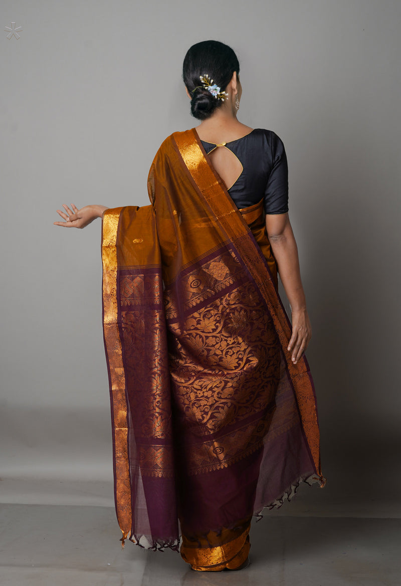 Sepia Brown-Dark Brown Pure Handloom Gadwal Mercerized Cotton Saree-UNM68530