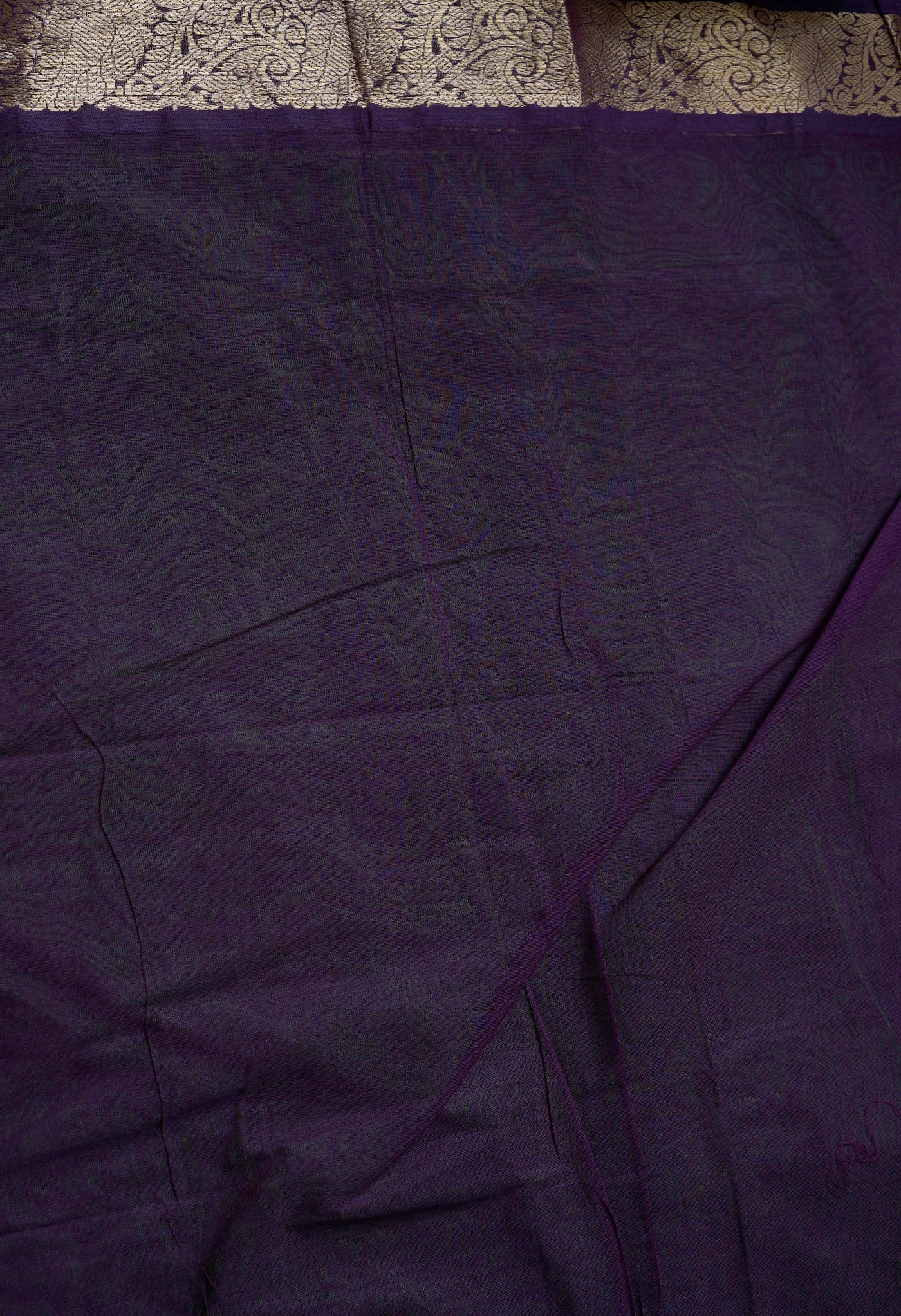 Purple-Navy Blue Pure Handloom Gadwal Mercerized Cotton Saree-UNM68531