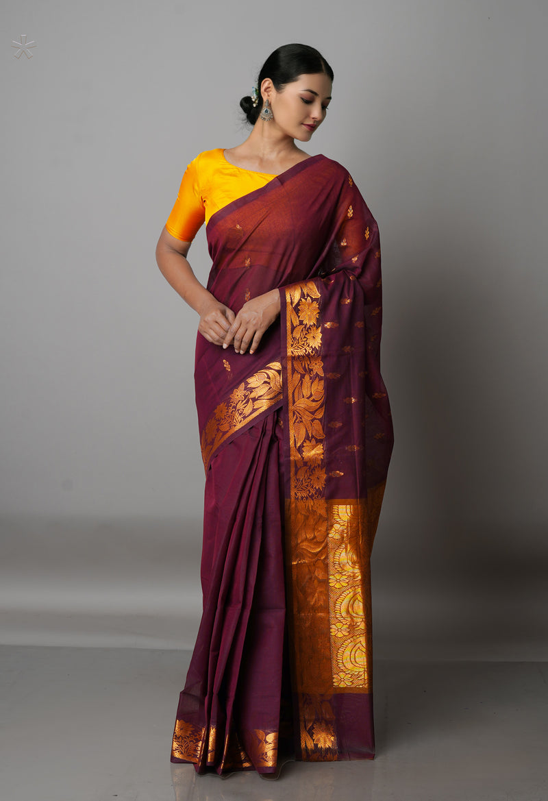 Hersheys Brown Pure Handloom Gadwal Mercerized Cotton Saree-UNM68556