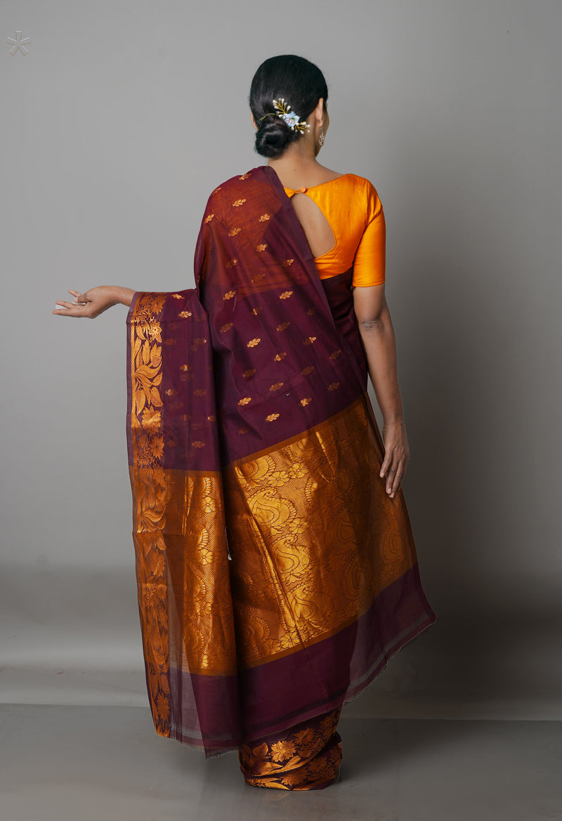 Hersheys Brown Pure Handloom Gadwal Mercerized Cotton Saree-UNM68556