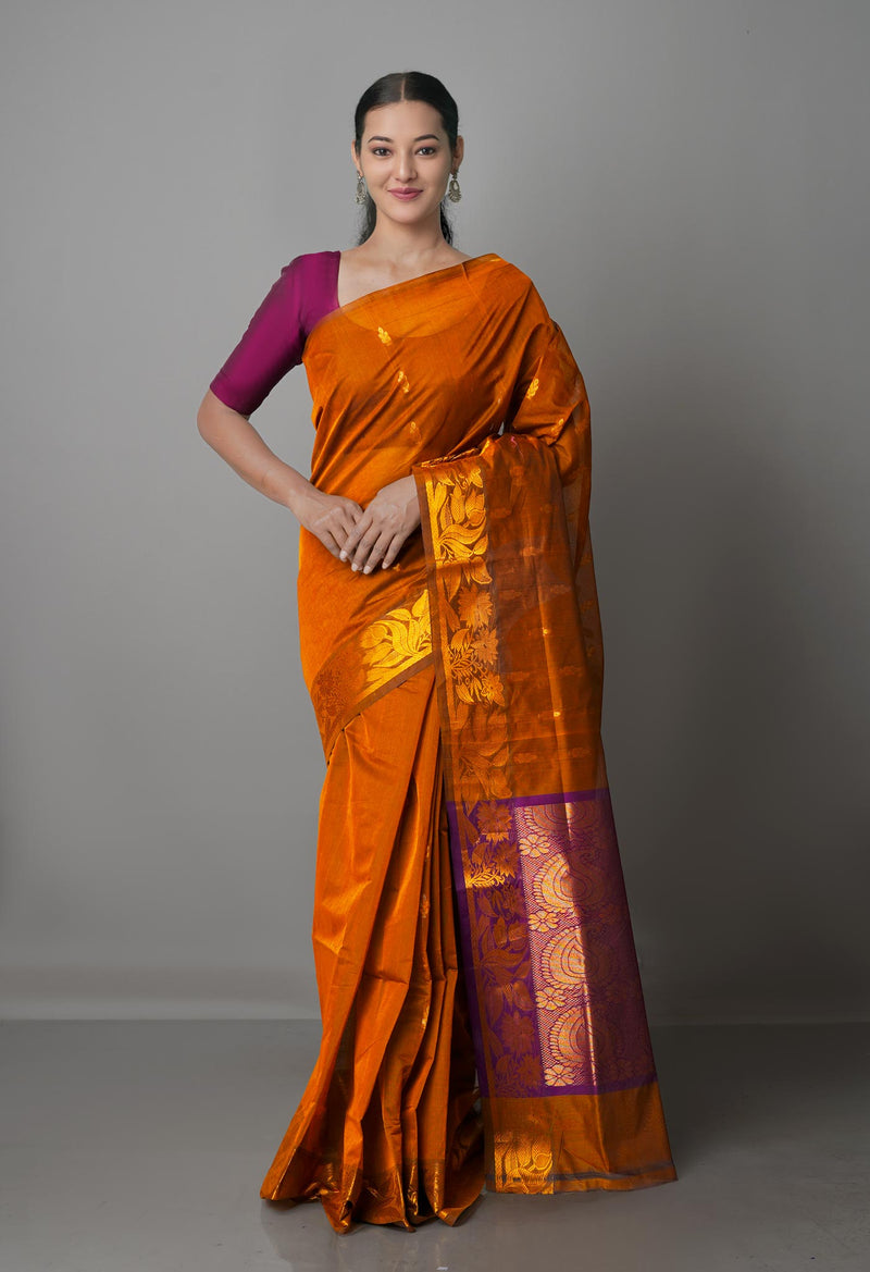 Sepia Brown Pure Handloom Gadwal Mercerized Cotton Saree-UNM68562