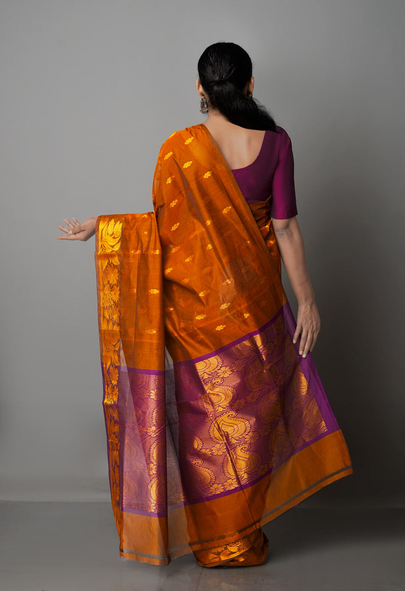 Sepia Brown Pure Handloom Gadwal Mercerized Cotton Saree-UNM68562
