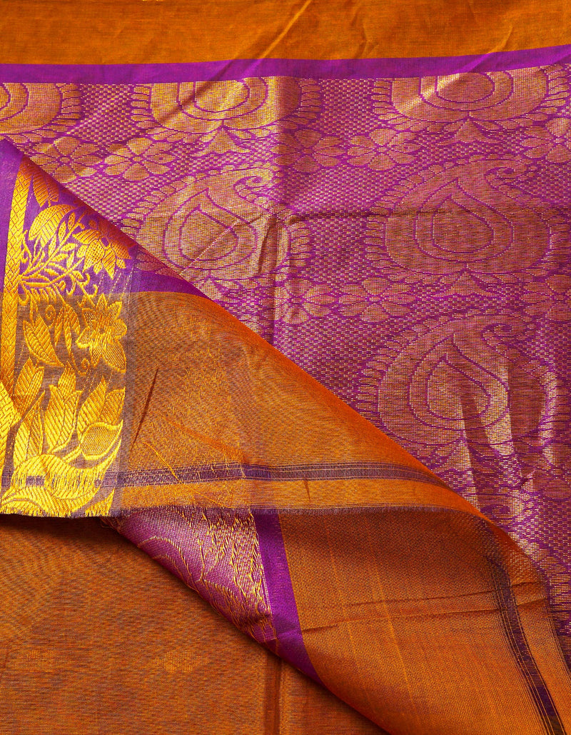 Sepia Brown Pure Handloom Gadwal Mercerized Cotton Saree-UNM68562