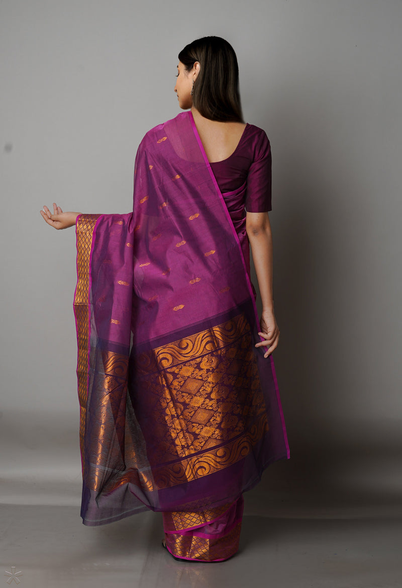 Pale Fuchsia Pink Pure Handloom Gadwal Mercerized Cotton Saree-UNM68575
