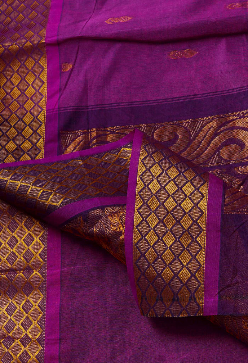 Pale Fuchsia Pink Pure Handloom Gadwal Mercerized Cotton Saree-UNM68575