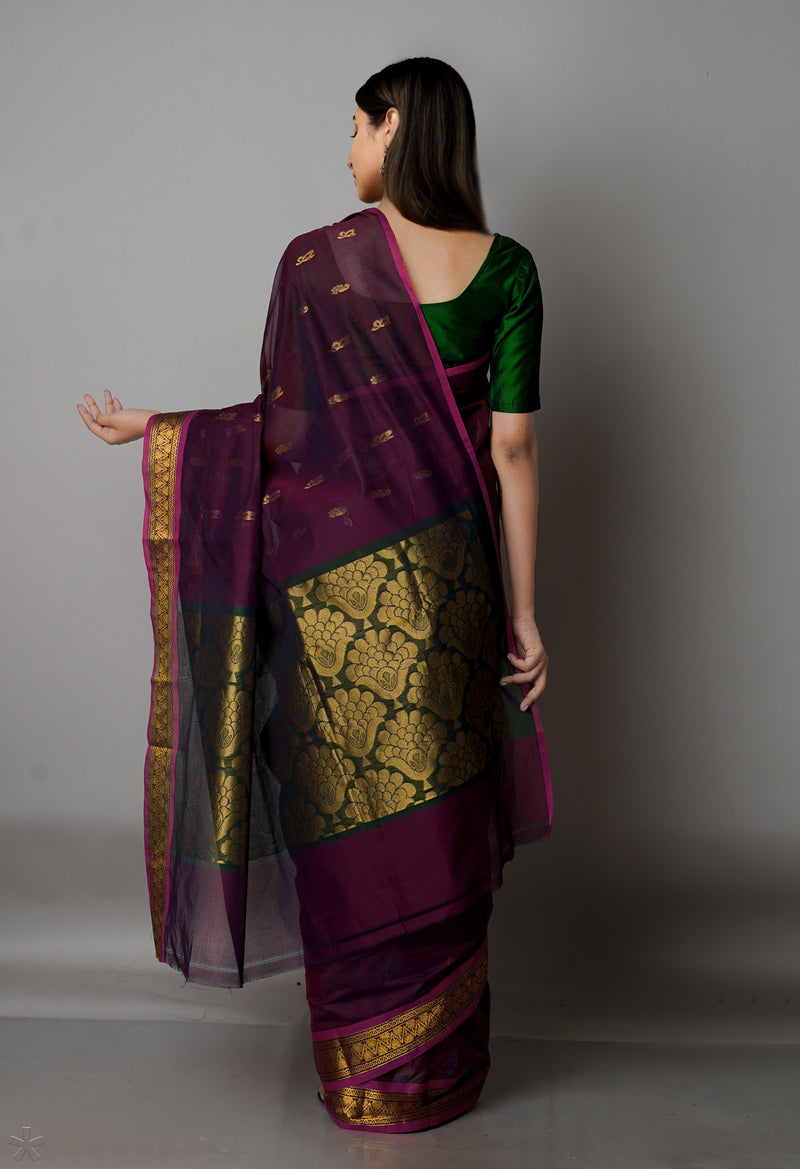 Dark Purple Pure Handloom Gadwal Mercerized Cotton Saree-UNM68582