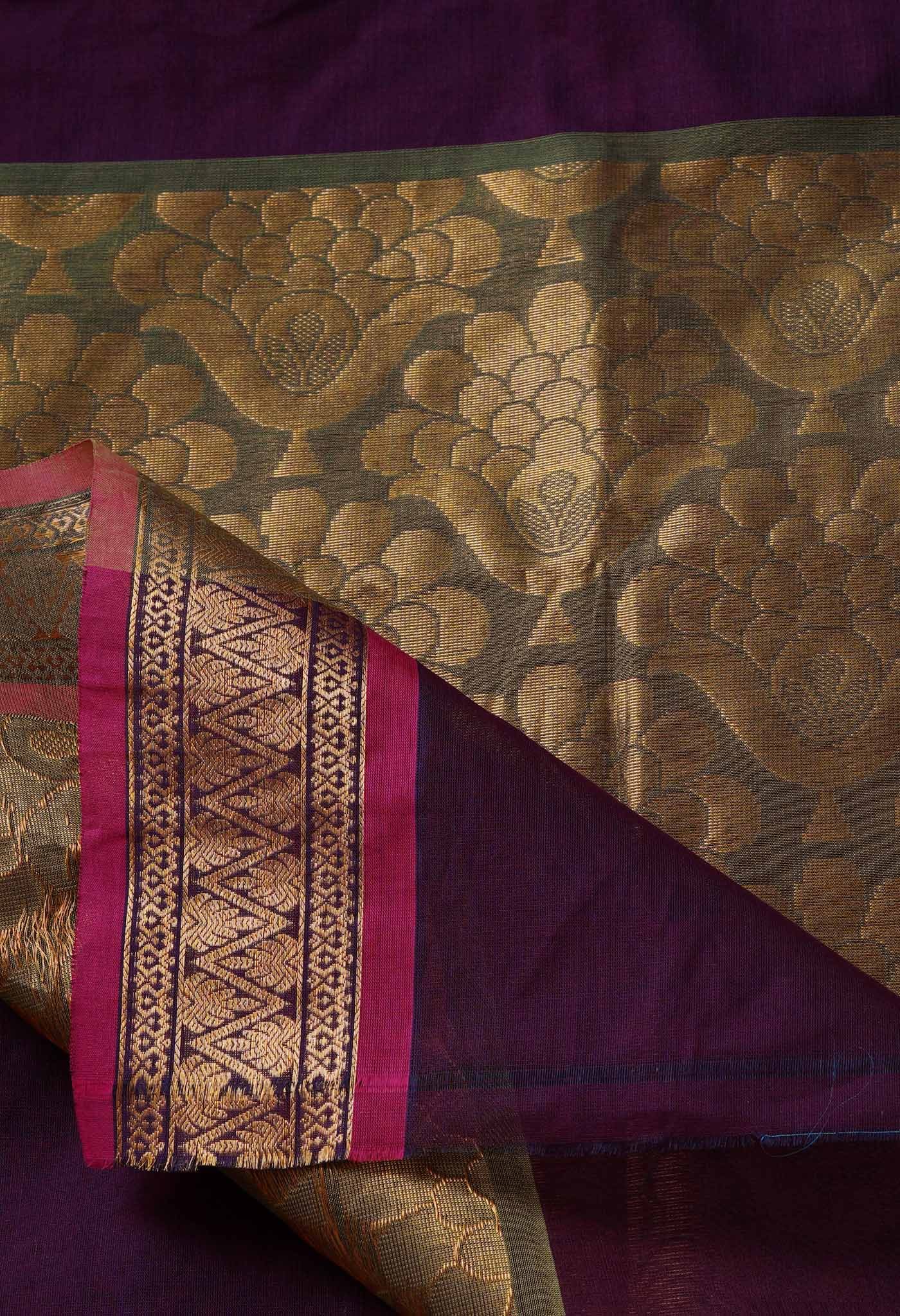 Dark Purple Pure Handloom Gadwal Mercerized Cotton Saree-UNM68582