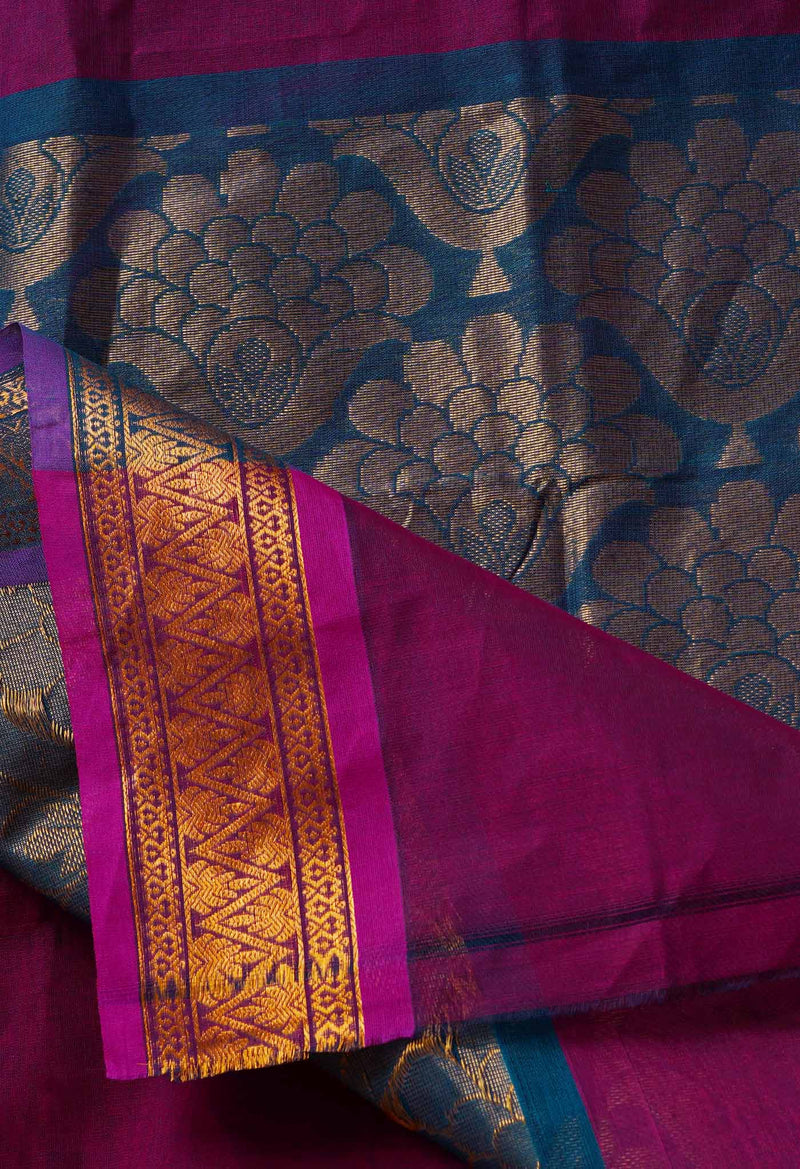 Dark Cornflower Pink Pure Handloom Gadwal Mercerized Cotton Saree-UNM68584