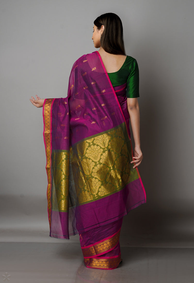 Fuchsia Pink Pure Handloom Gadwal Mercerized Cotton Saree-UNM68586