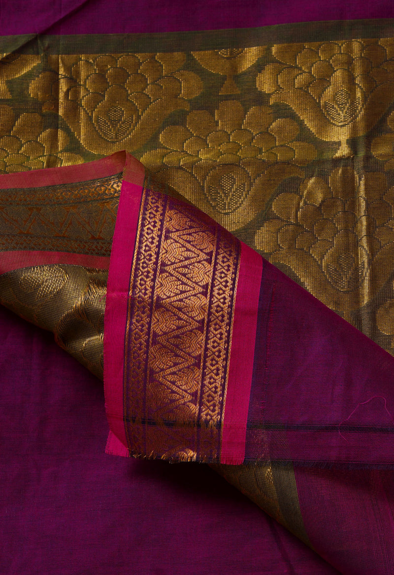 Fuchsia Pink Pure Handloom Gadwal Mercerized Cotton Saree-UNM68586