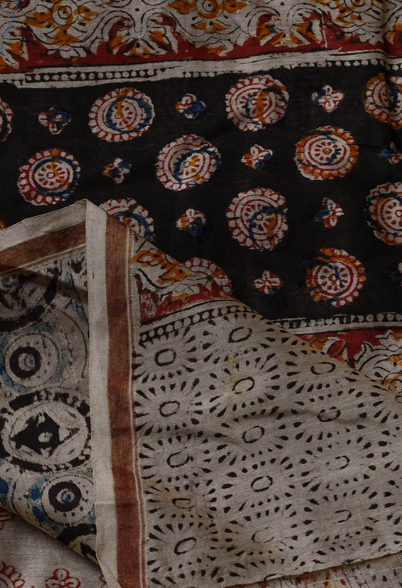 Multi Pure Chanderi Kalamkari Printed Sico Saree-UNM68597