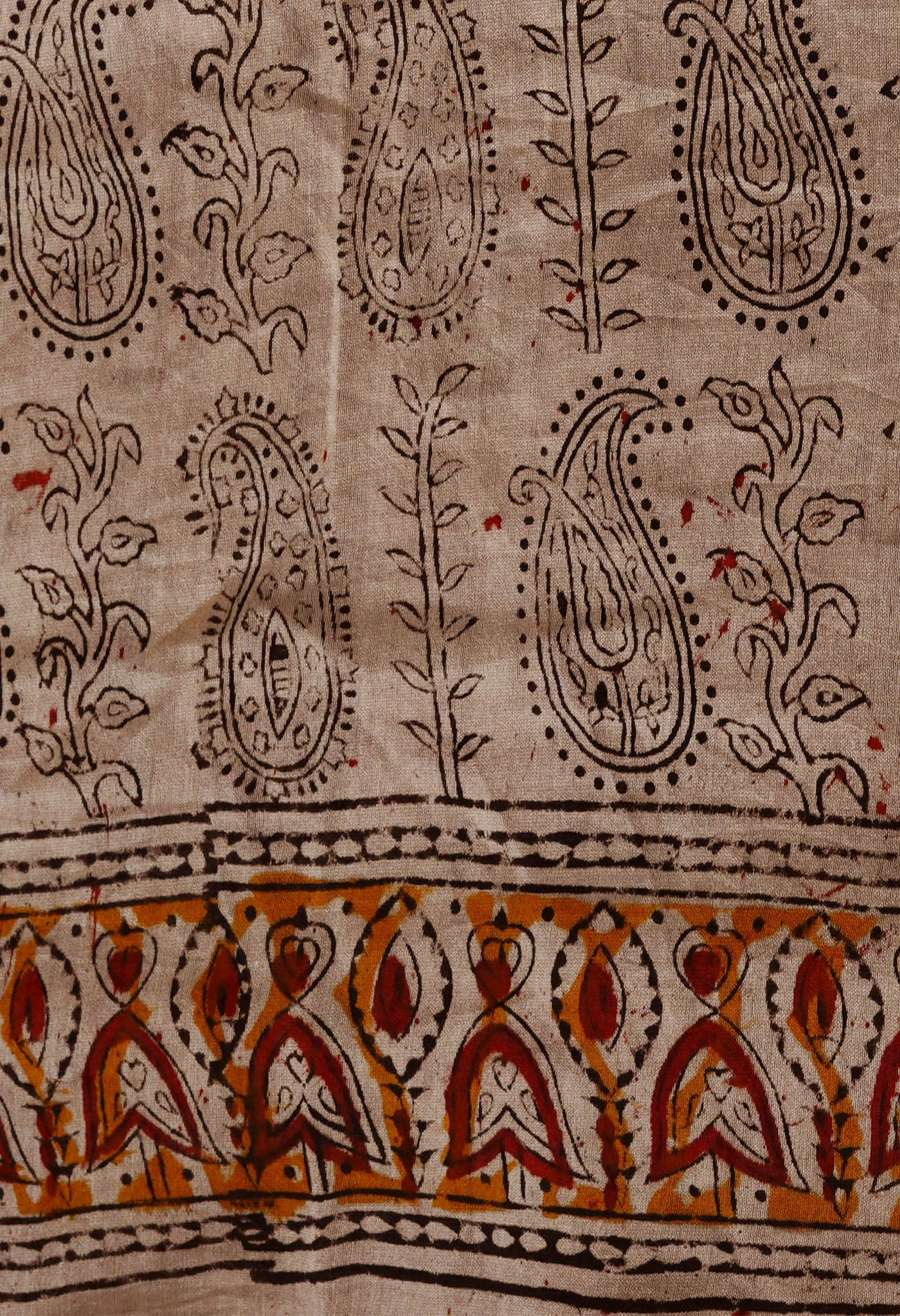 Cream Pure Chanderi Kalamkari Printed Sico Saree-UNM68598