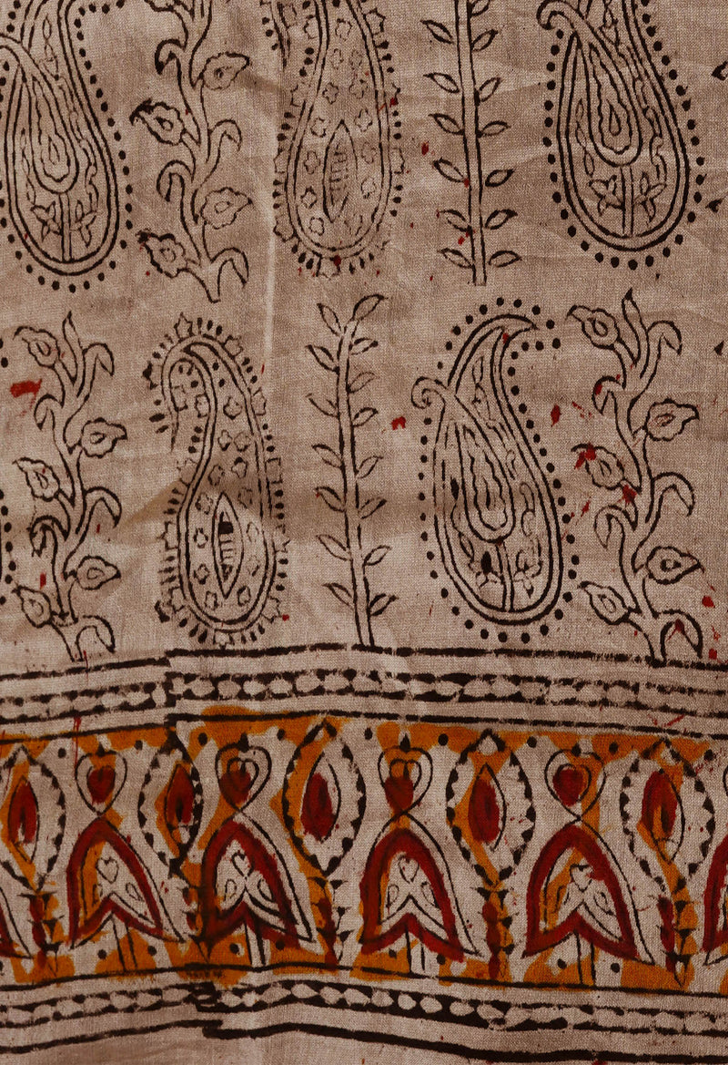Cream Pure Chanderi Kalamkari Printed Sico Saree-UNM68598