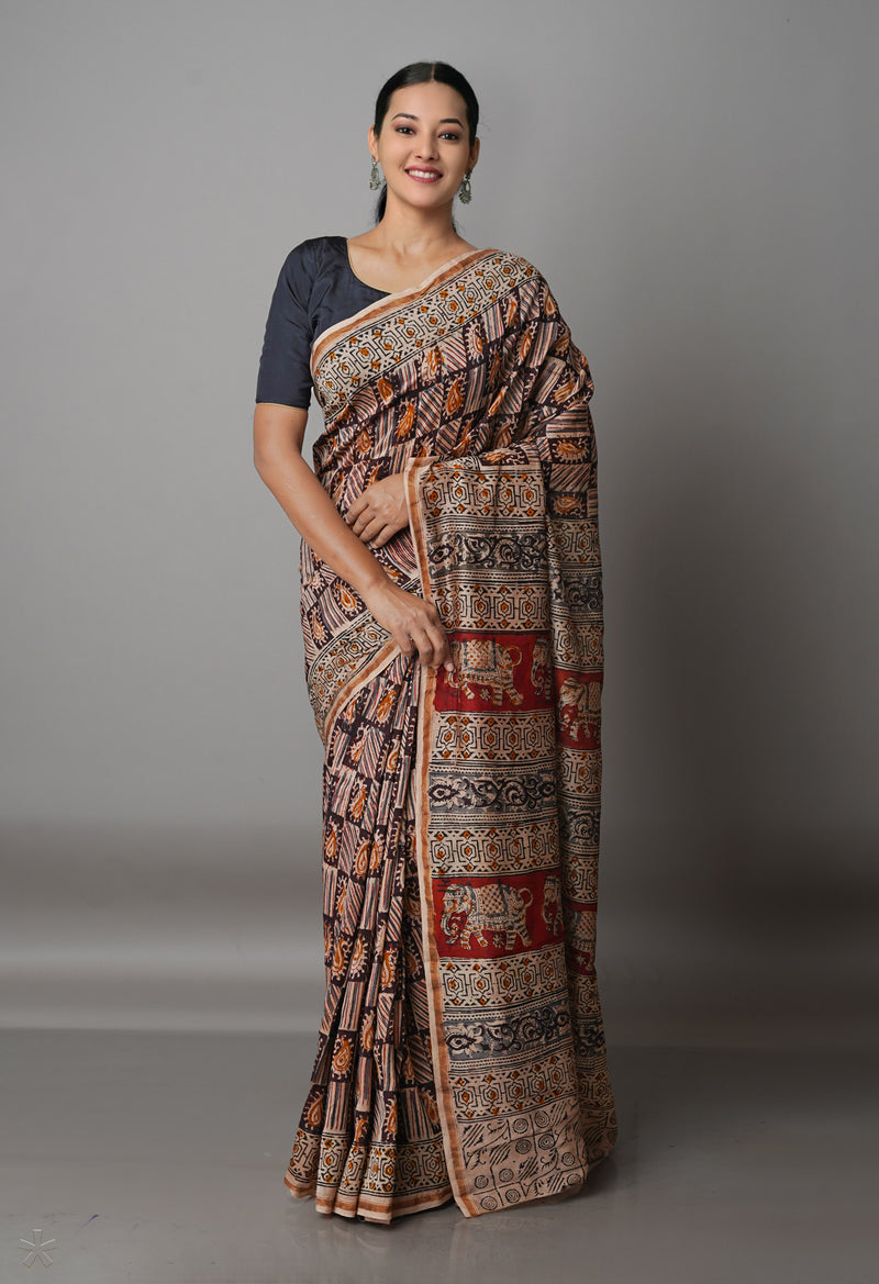 Multi Pure Chanderi Kalamkari Printed Sico Saree-UNM68601
