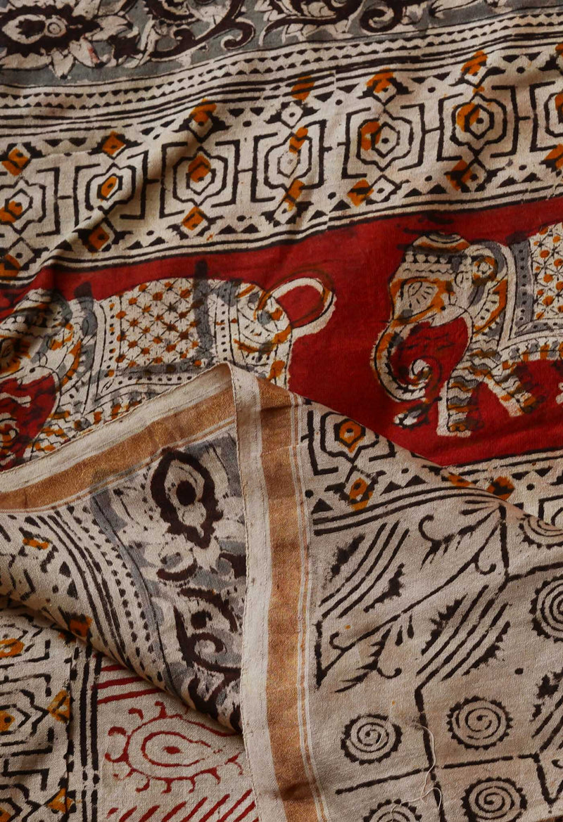 Multi Pure Chanderi Kalamkari Printed Sico Saree-UNM68601