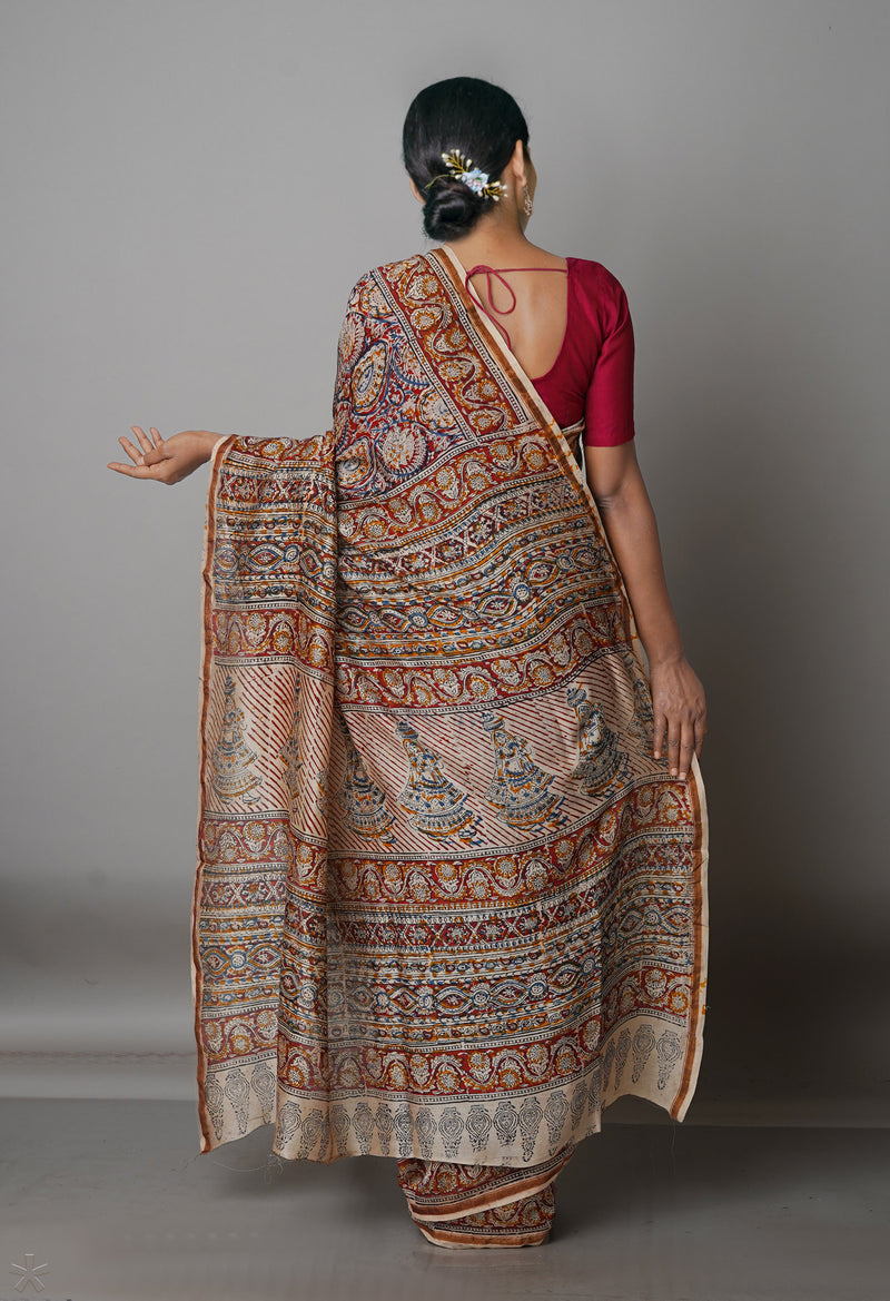 Multi Pure Chanderi Kalamkari Printed Sico Saree-UNM68604