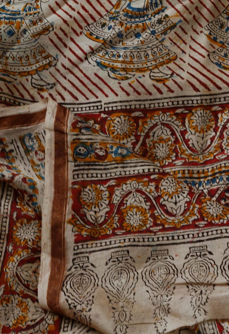 Multi Pure Chanderi Kalamkari Printed Sico Saree-UNM68604