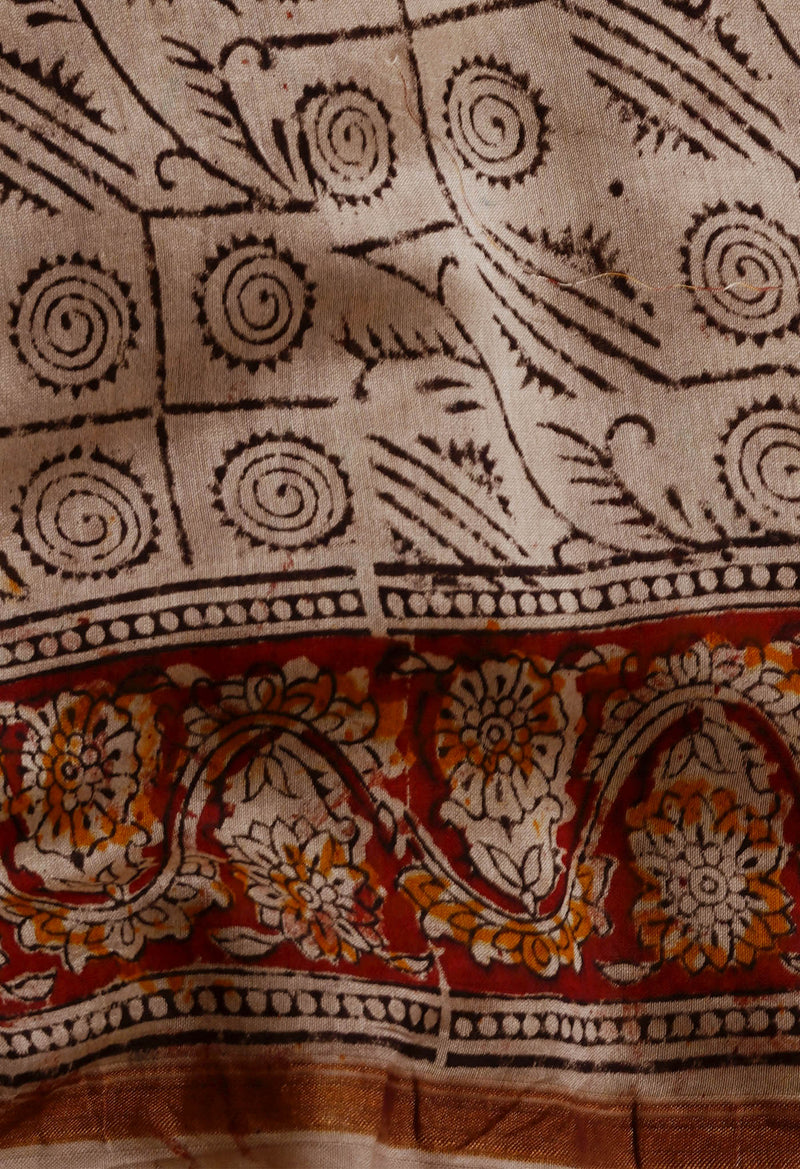 Multi Pure Chanderi Kalamkari Printed Sico Saree-UNM68604